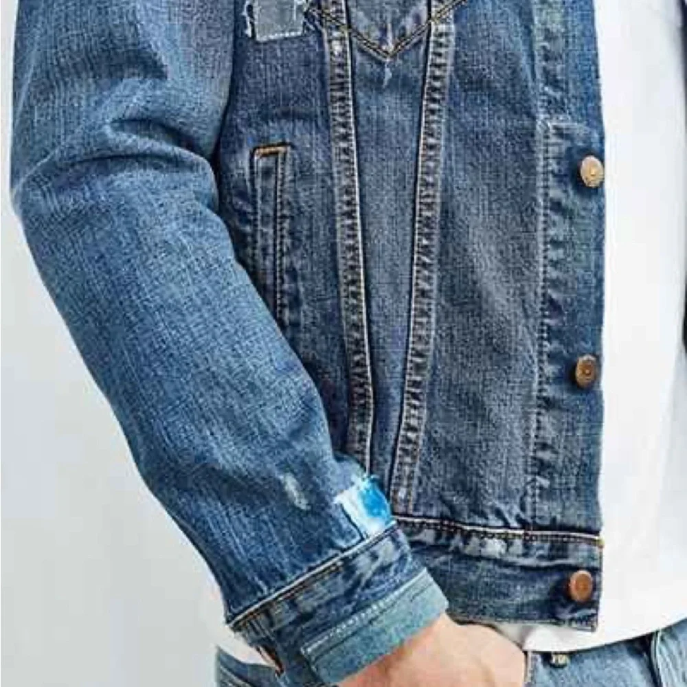 Levi's Shibori Repaired Denim Trucker Mens size Large Tie-Dyed, Distressed